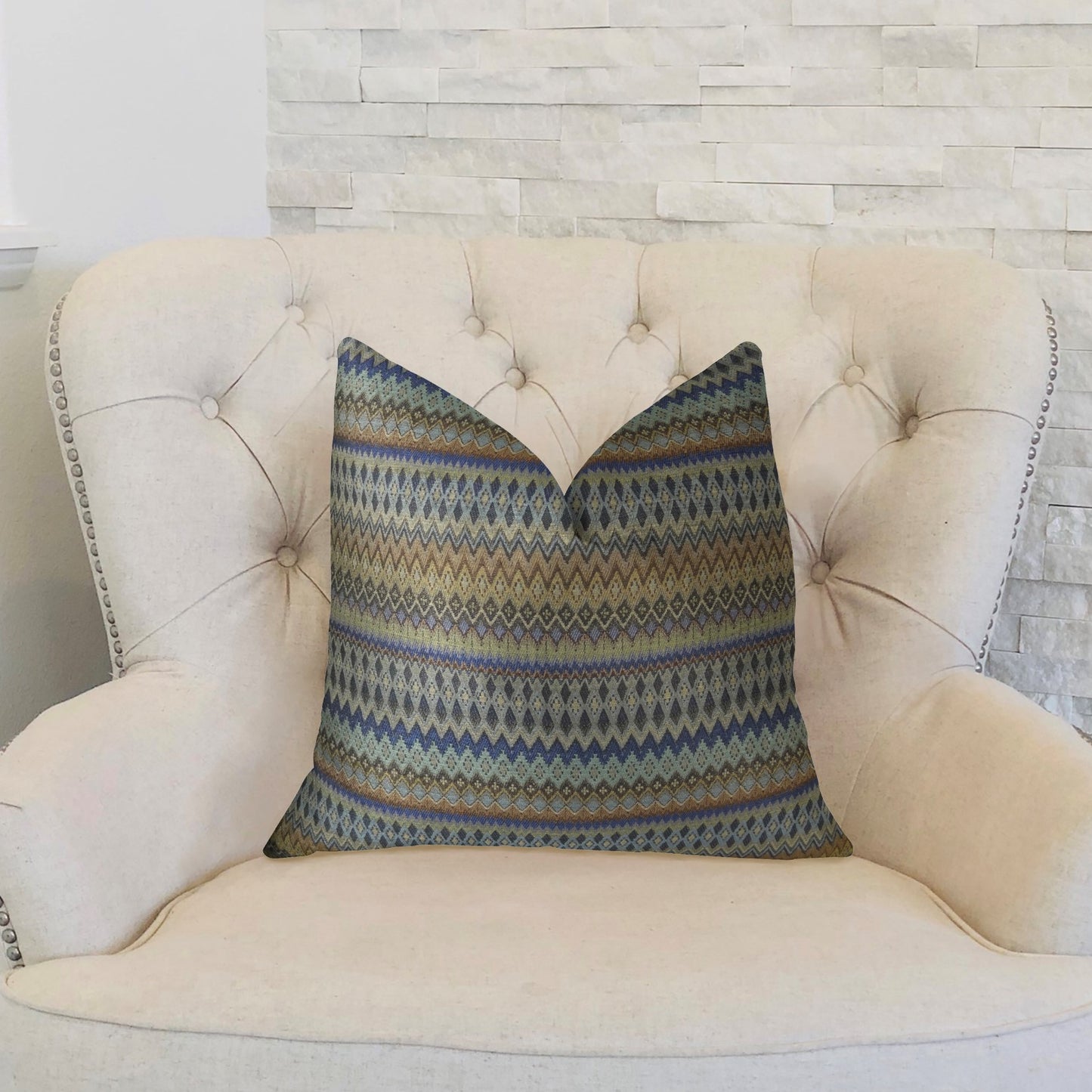 Zipline Navy Blue and Taupe Handmade Luxury Pillow