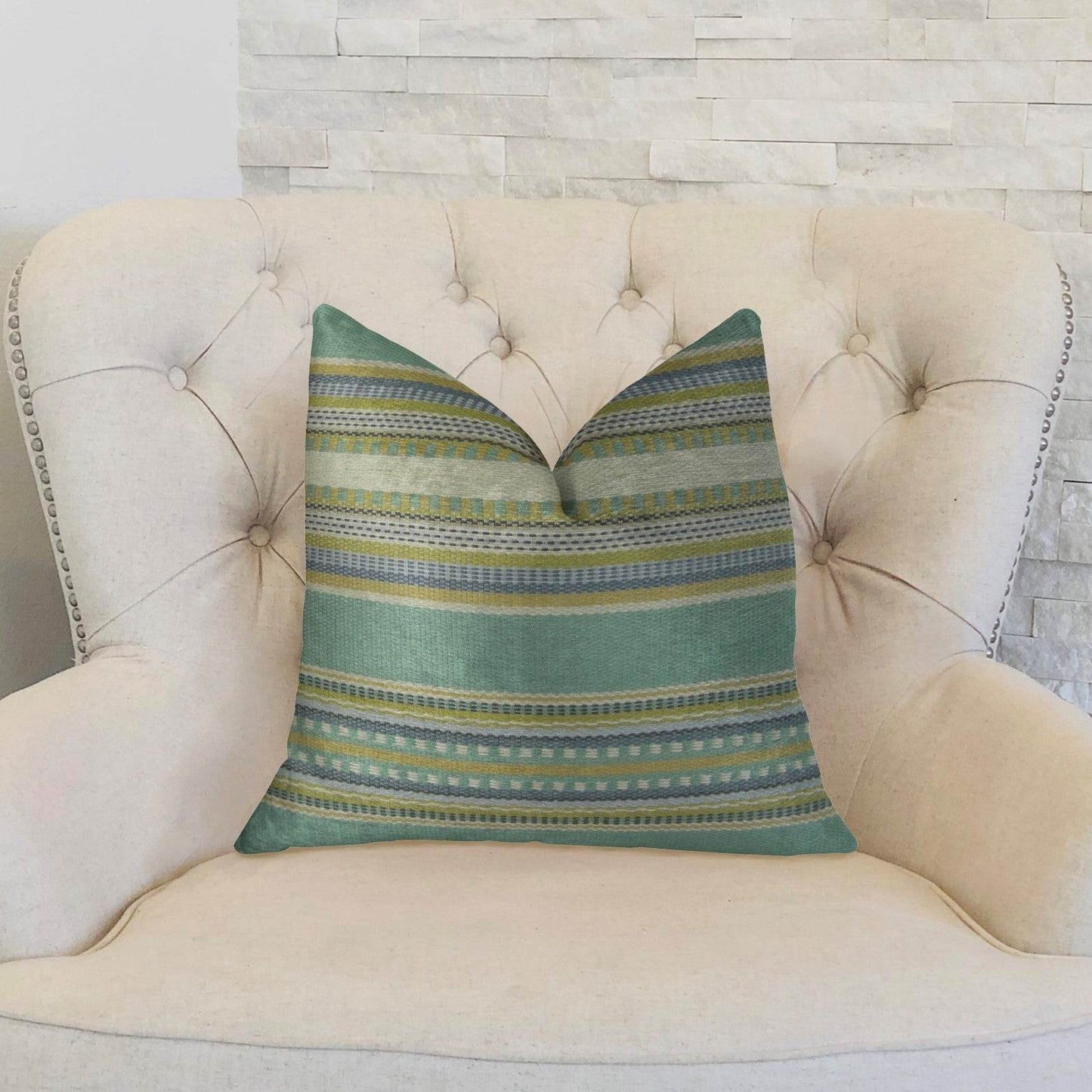South Shore Jungle Light Blue Green and Cream Handmade Luxury Pillow - Plutus Brands