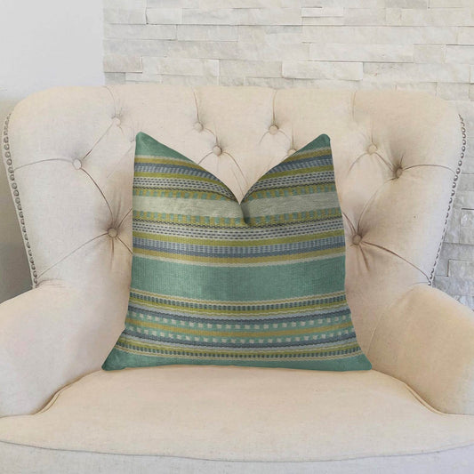 South Shore Jungle Light Blue Green and Cream Handmade Luxury Pillow - Plutus Brands