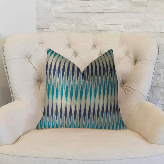 Wavering Blues Navy Blue and White Handmade Luxury Pillow - Plutus Brands