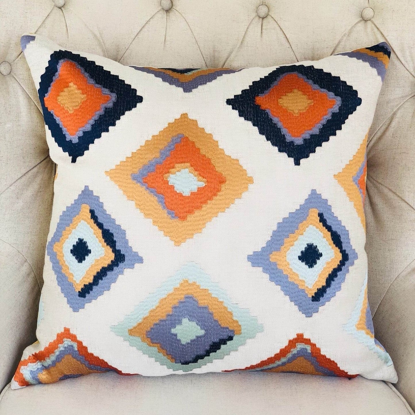 Isabeau Purple Orange and White Handmade Luxury Pillow - Plutus Brands