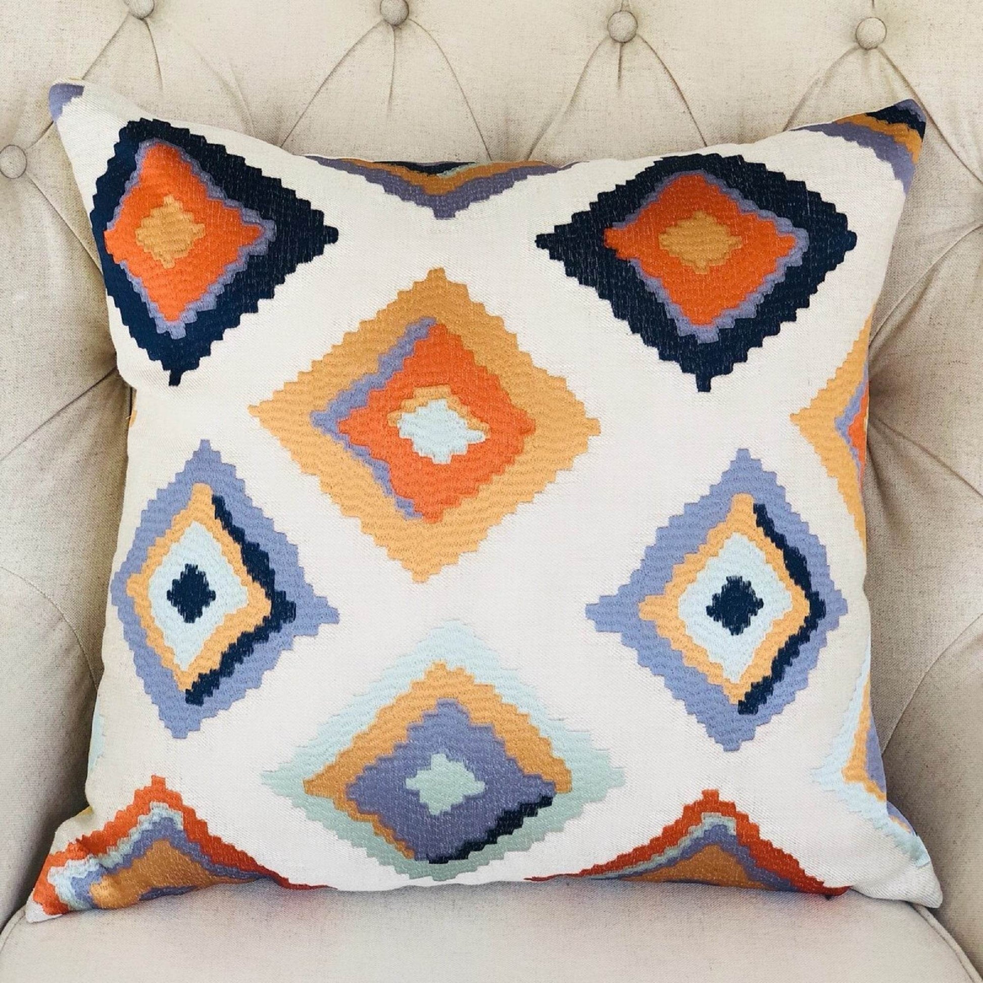 Isabeau Purple Orange and White Handmade Luxury Pillow - Plutus Brands