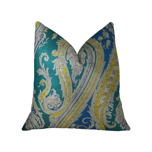 Annalise Blue Yellow and Green Handmade Luxury Pillow - Plutus Brands