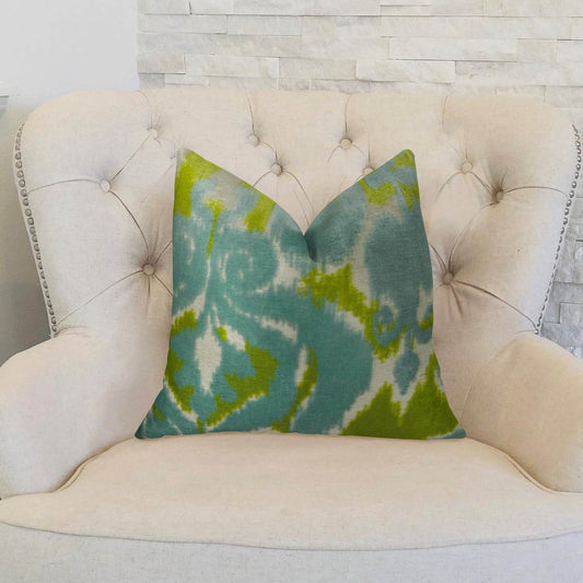 Velvet Pine Cliff Blue Citrine and Cream Handmade Luxury Pillow - Plutus Brands