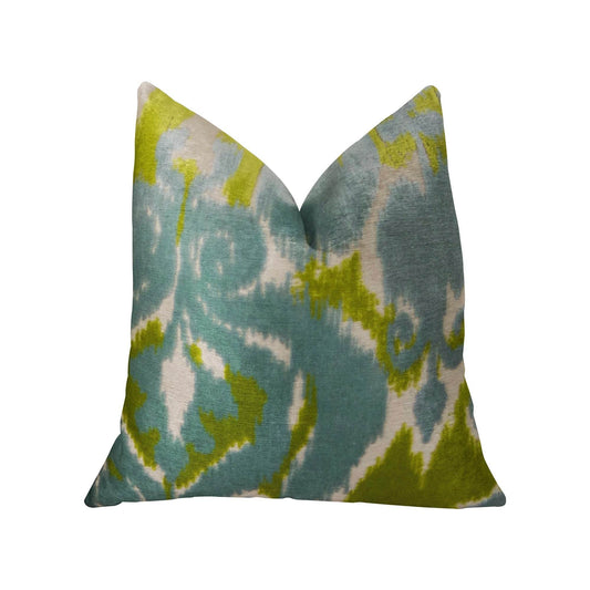 Velvet Pine Cliff Blue Citrine and Cream Handmade Luxury Pillow - Plutus Brands