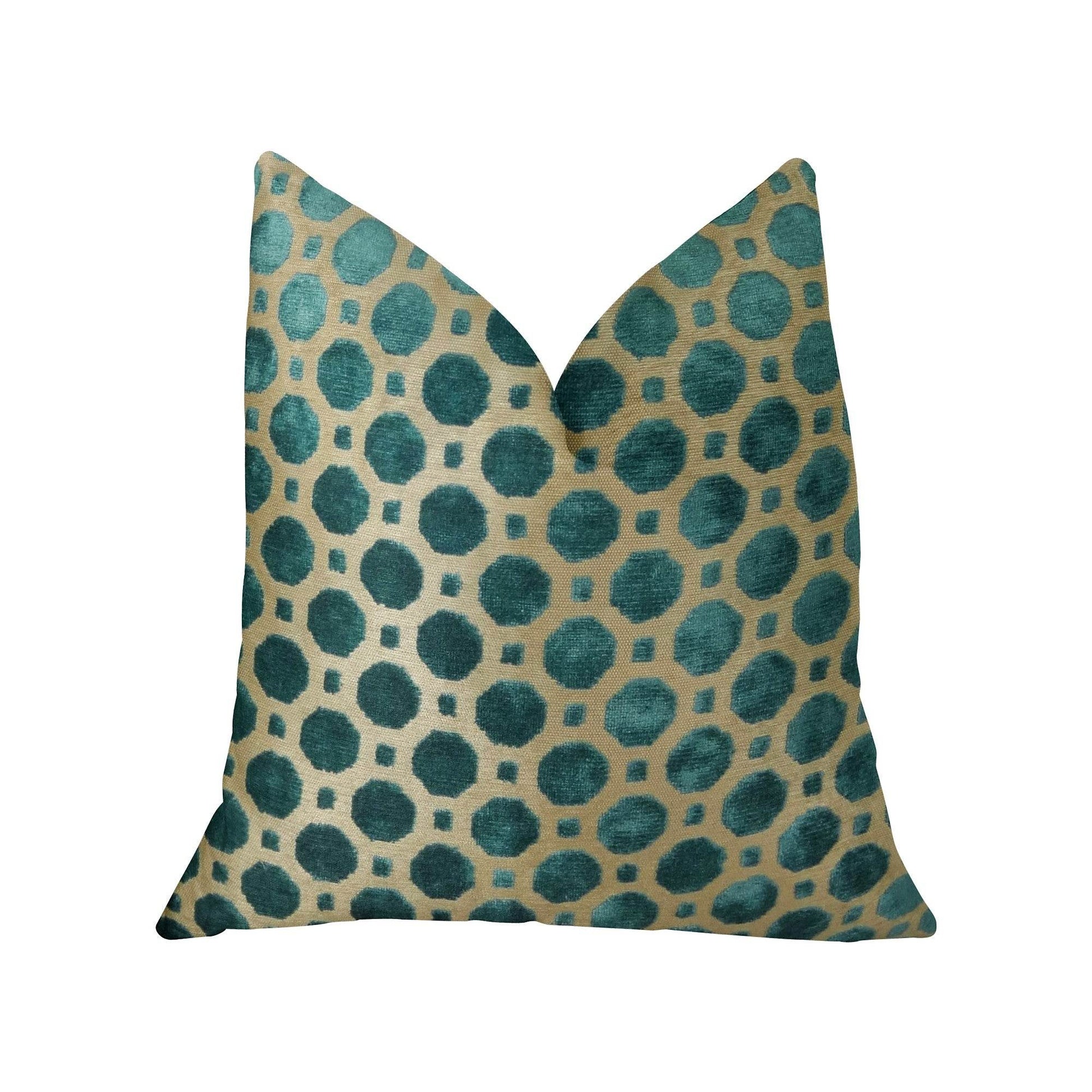Velvet Aquamarine Turquoise and Taupe Handmade Luxury Pillow - Plutus Brands