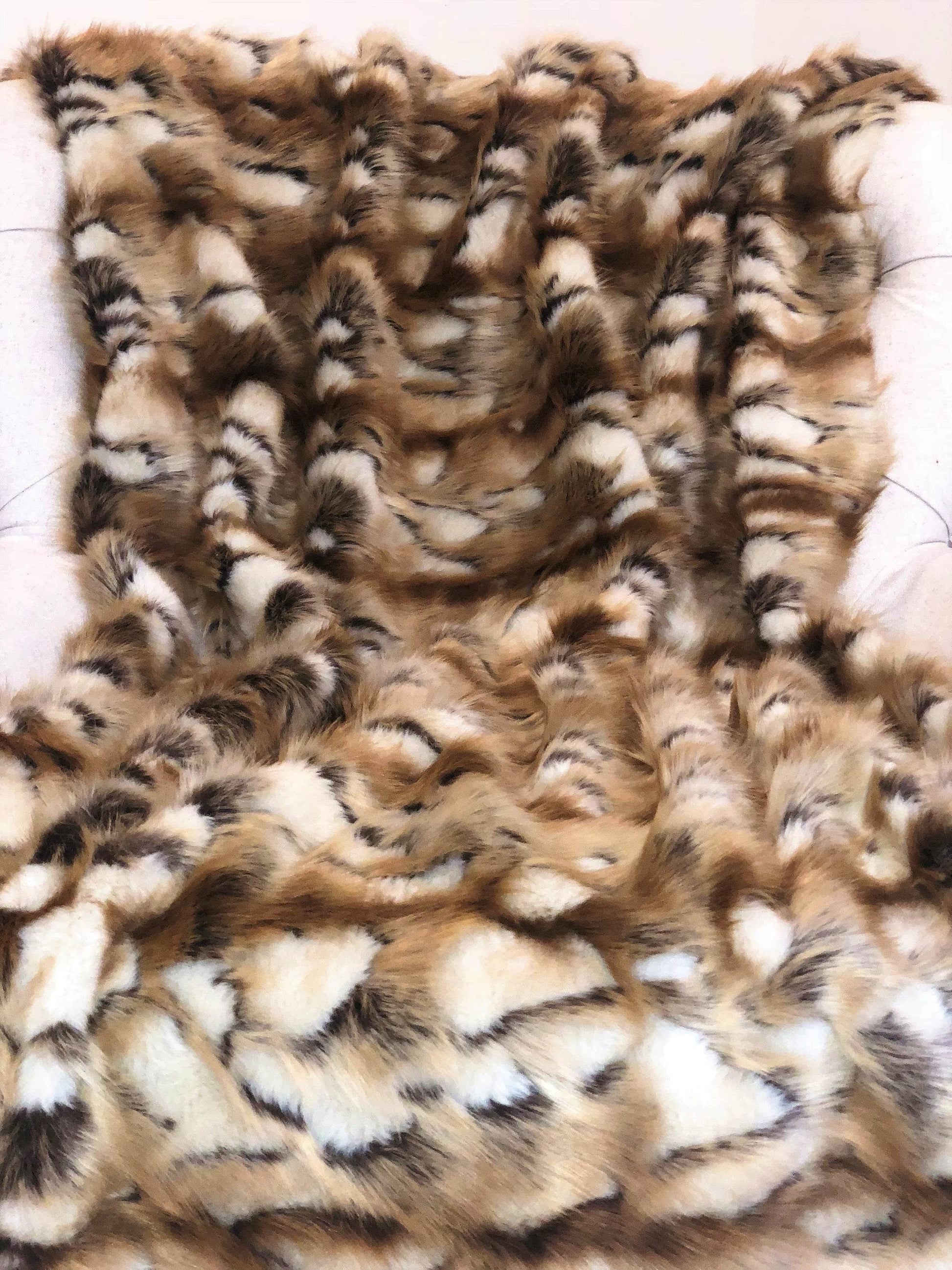Brandy Gold and White Faux Fox Handmade Luxury Throw - Plutus Brands