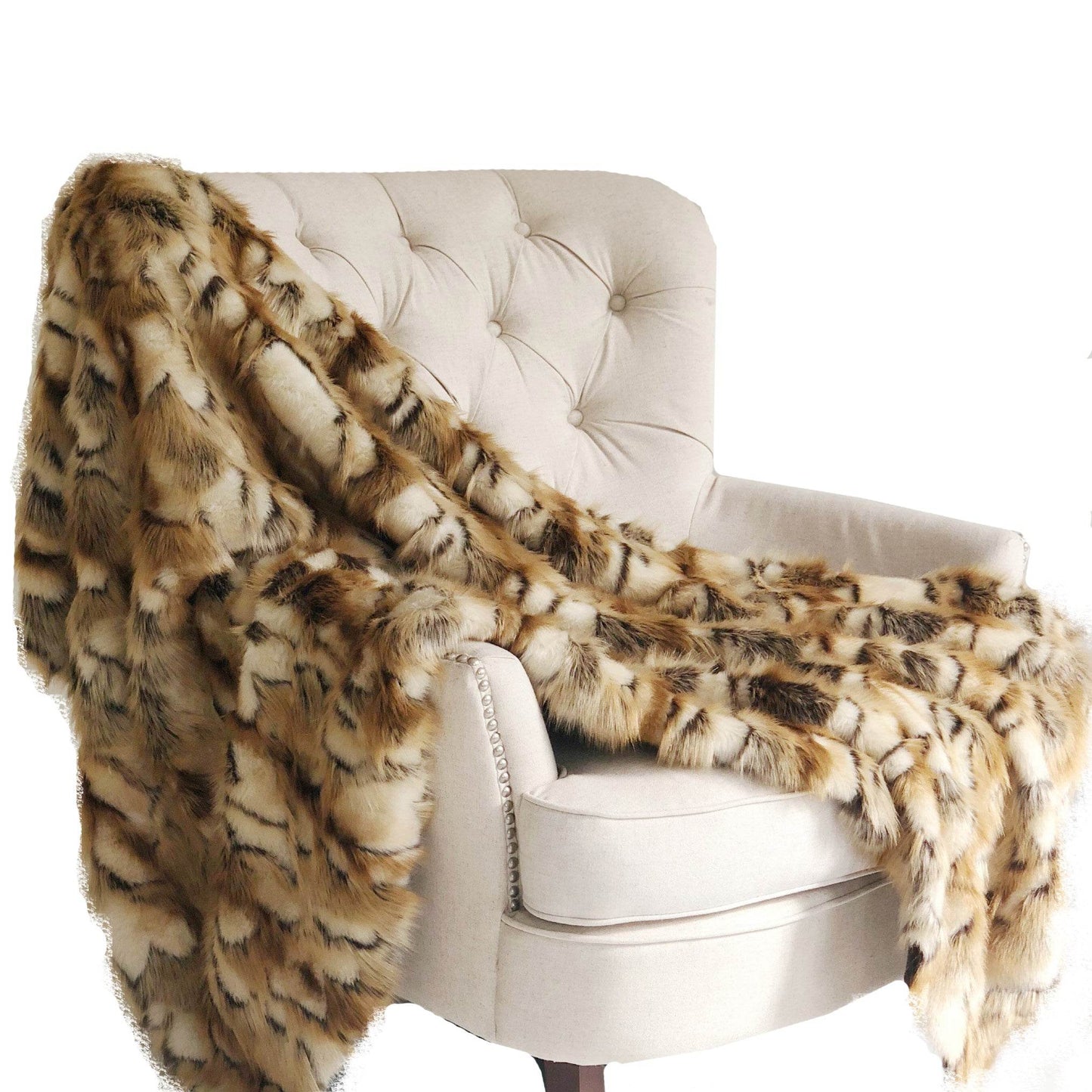 Brandy Gold and White Faux Fox Handmade Luxury Throw - Plutus Brands