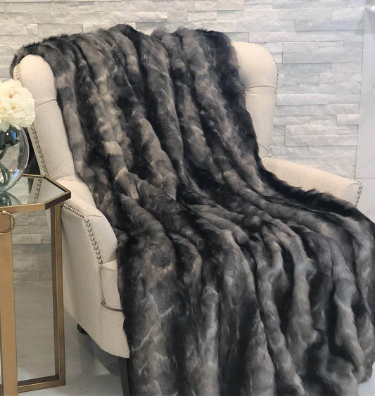 Brandy Grey Faux Fox Luxury Throw - Plutus Brands