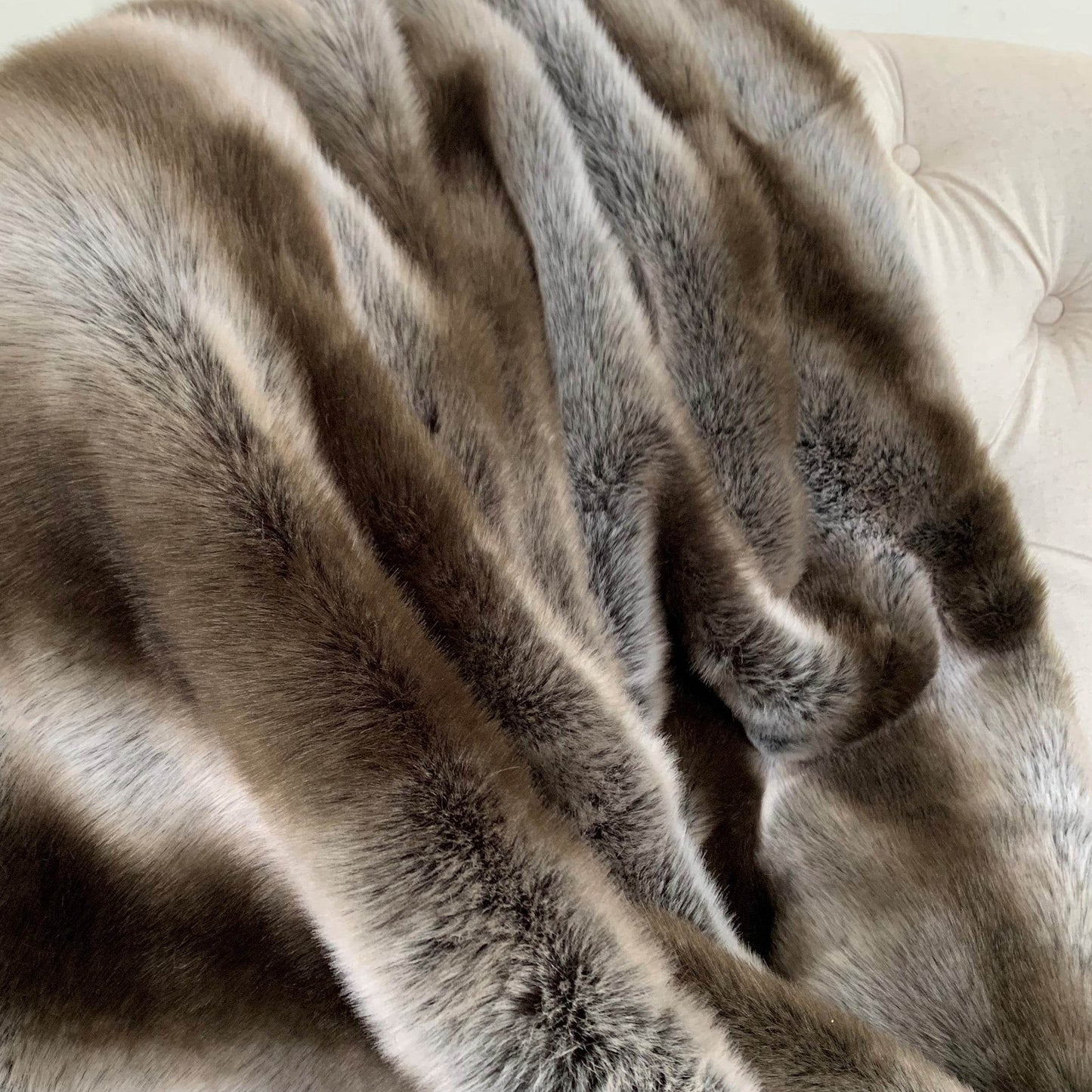 Fancy Gray Silver Chinchilla Faux Fur Handmade Luxury Throw - Plutus Brands