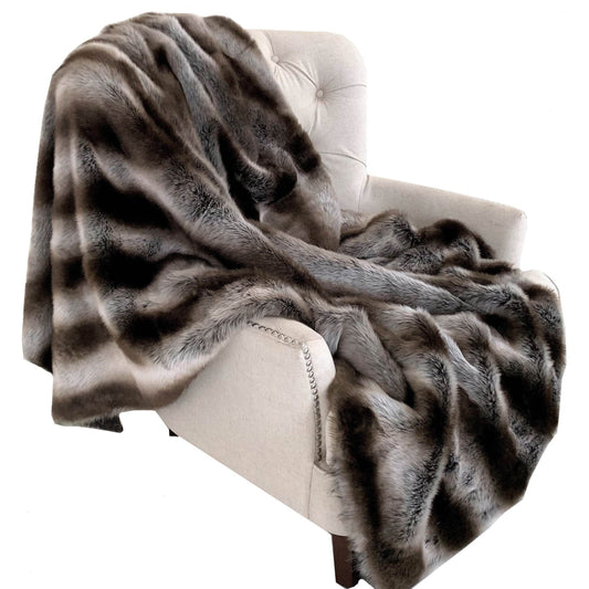 Fancy Gray Silver Chinchilla Faux Fur Handmade Luxury Throw - Plutus Brands