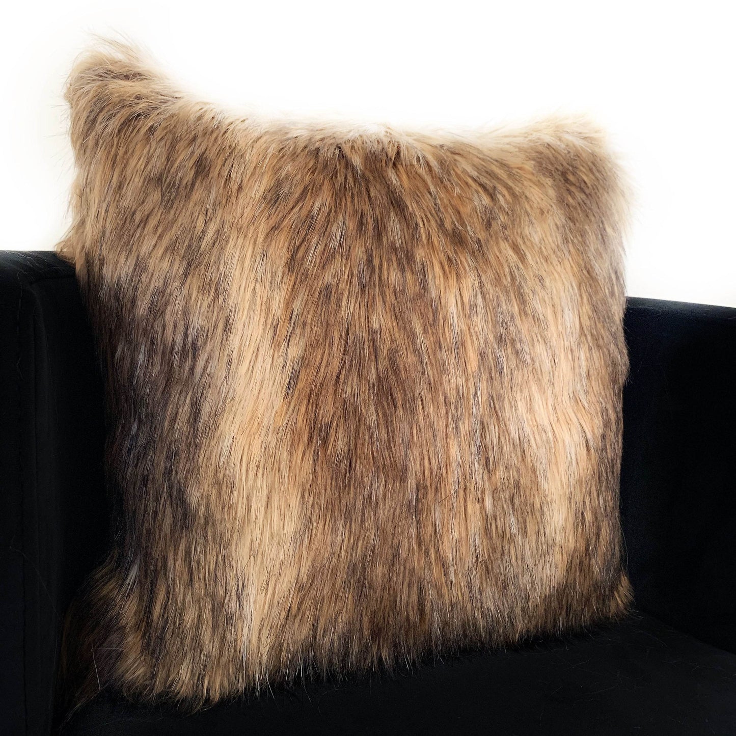 Plutus Light & Dark Brown Mountain Coyote Animal Faux Fur Luxury Throw Pillow - Plutus Brands