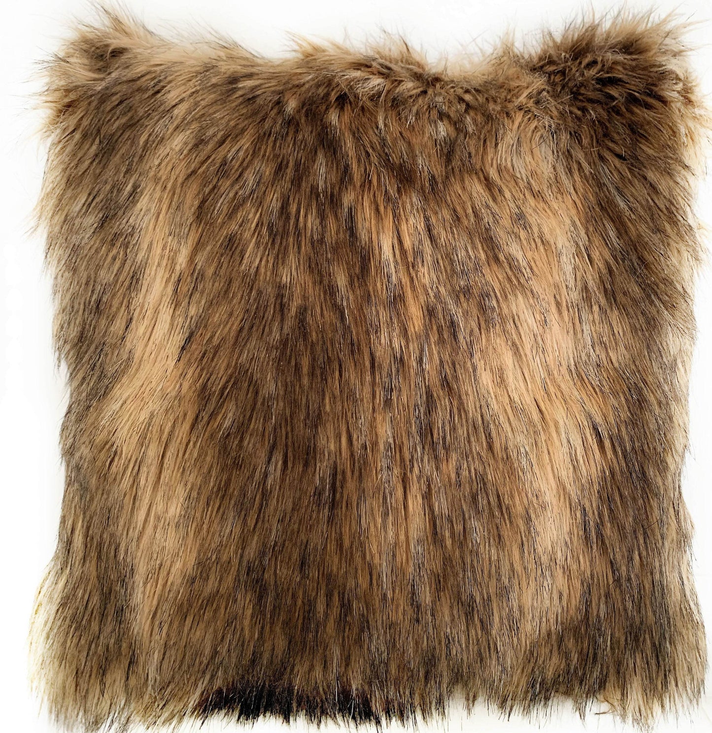Plutus Light & Dark Brown Mountain Coyote Animal Faux Fur Luxury Throw Pillow - Plutus Brands