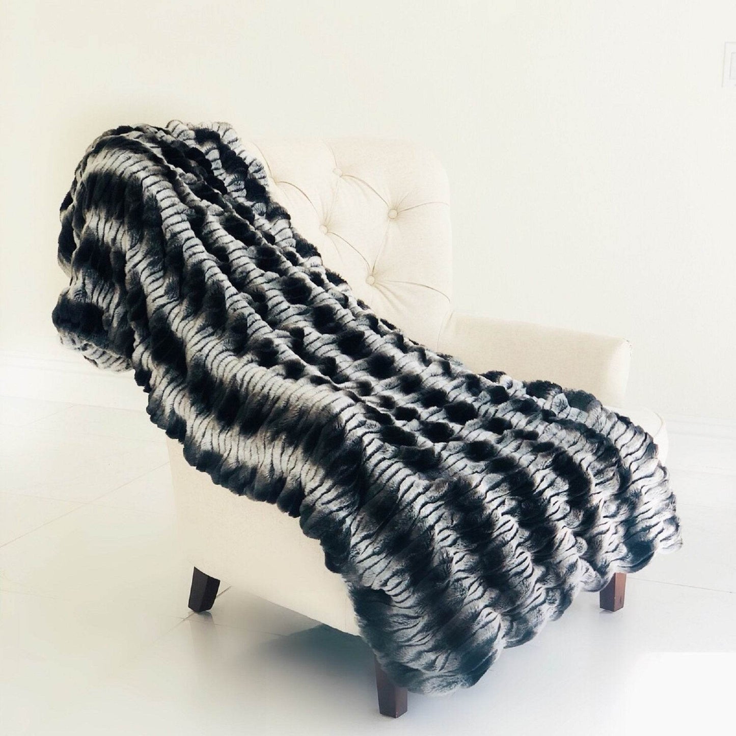 Tissavel Char-pei Gray and Black Chinchilla Faux Fur Luxury Throw - Plutus Brands
