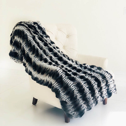 Tissavel Char-pei Gray and Black Chinchilla Faux Fur Luxury Throw - Plutus Brands