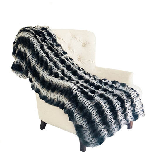Tissavel Char-pei Gray and Black Chinchilla Faux Fur Luxury Throw - Plutus Brands