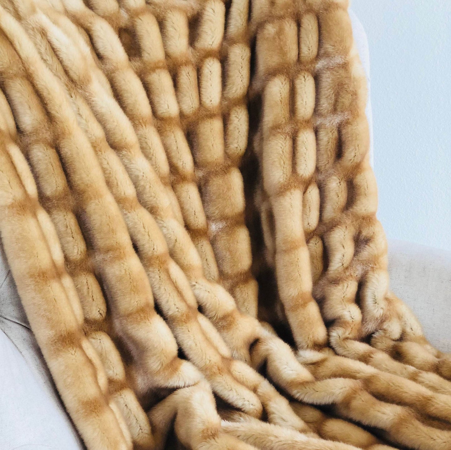 Beige Tissavel Mink Faux Fur Handmade Luxury Throw - Plutus Brands