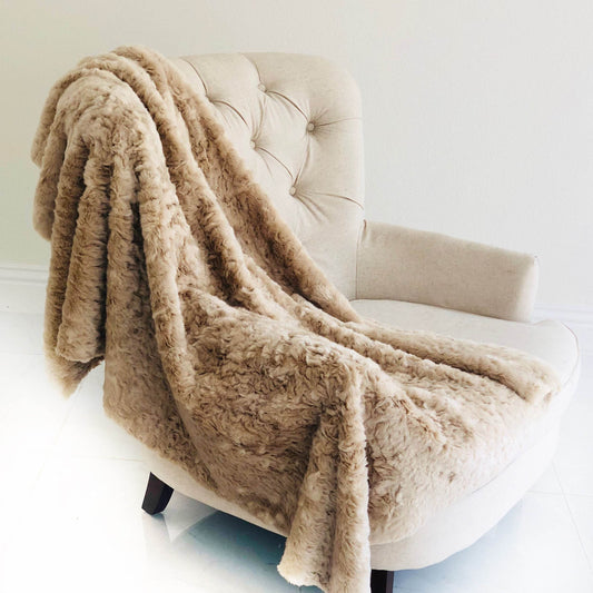 Champagne Persian Chilla Faux Fur Handmade Luxury Throw - Plutus Brands