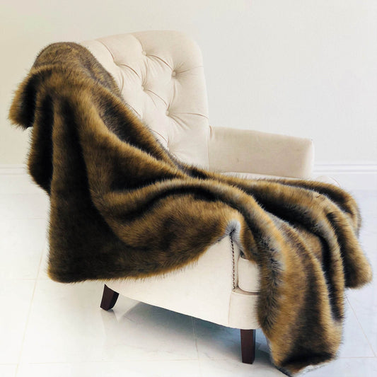 Brown and Grey Wild Grizzly Bear Faux Fur Luxury Throw - Plutus Brands