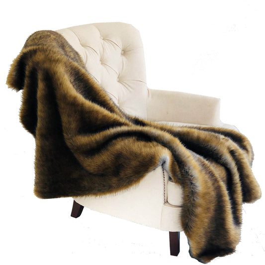 Brown and Grey Wild Grizzly Bear Faux Fur Luxury Throw - Plutus Brands