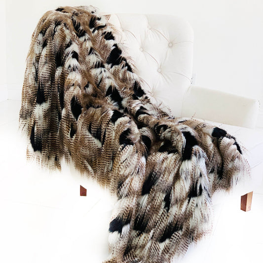 Black and Gold Fancy Rococo Plush Handmade Luxury Faux Fur Throw - Plutus Brands