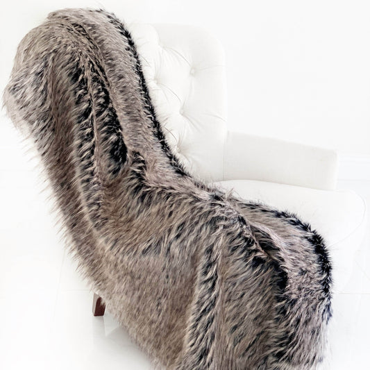 Foxy Brown Gray Plush Handmade Luxury Faux Fur Throw - Plutus Brands