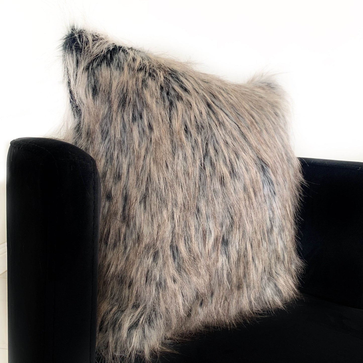 Plutus Gray Foxy Brown Gray Animal Faux Fur Luxury Throw Pillow - Plutus Brands