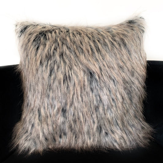 Plutus Gray Foxy Brown Gray Animal Faux Fur Luxury Throw Pillow - Plutus Brands