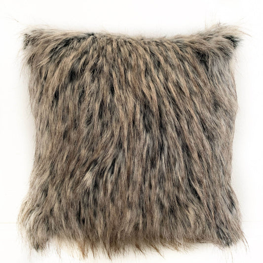 Plutus Gray Foxy Brown Gray Animal Faux Fur Luxury Throw Pillow - Plutus Brands