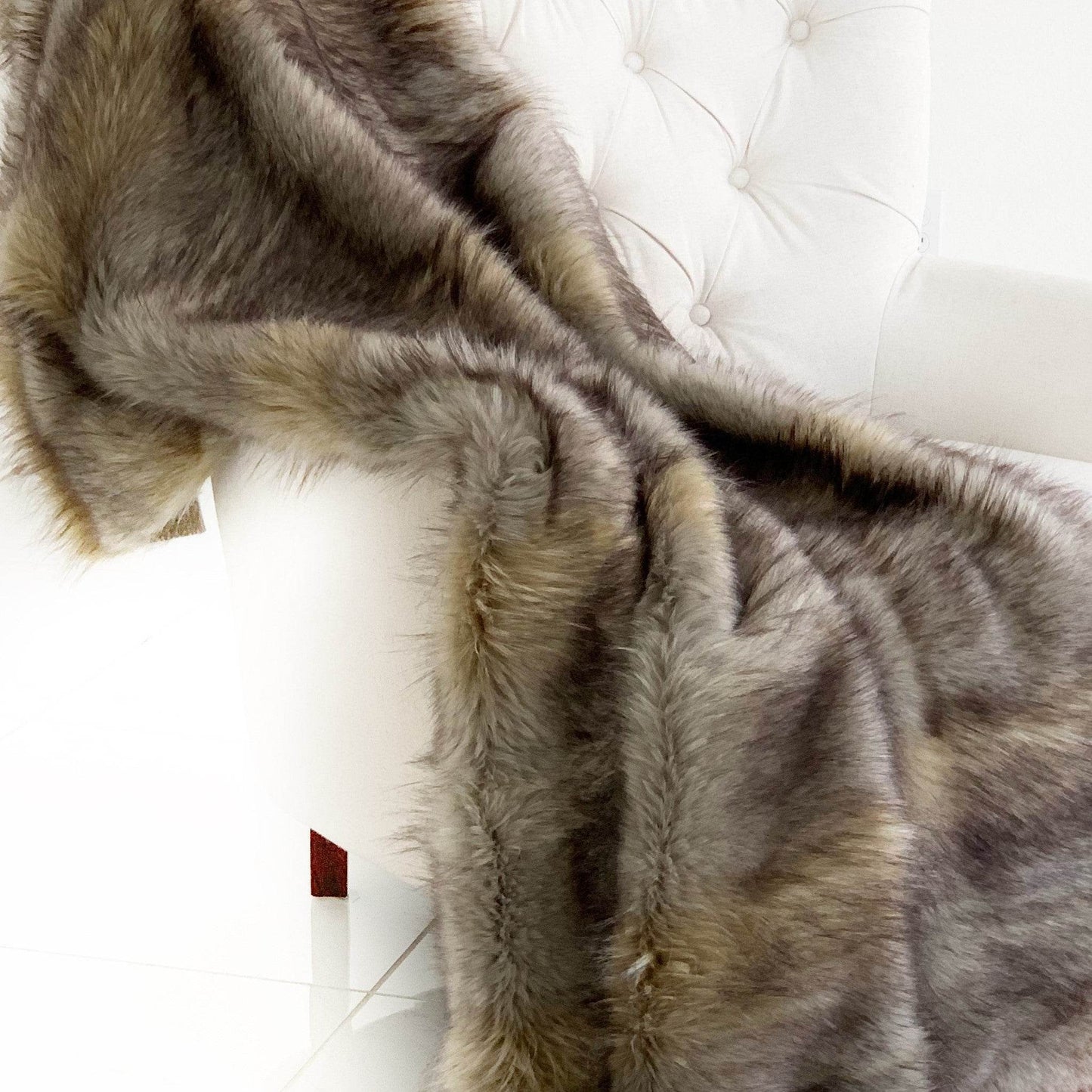 Gray Wolverine Pelage Plush Handmade Luxury Faux Fur Throw - Plutus Brands