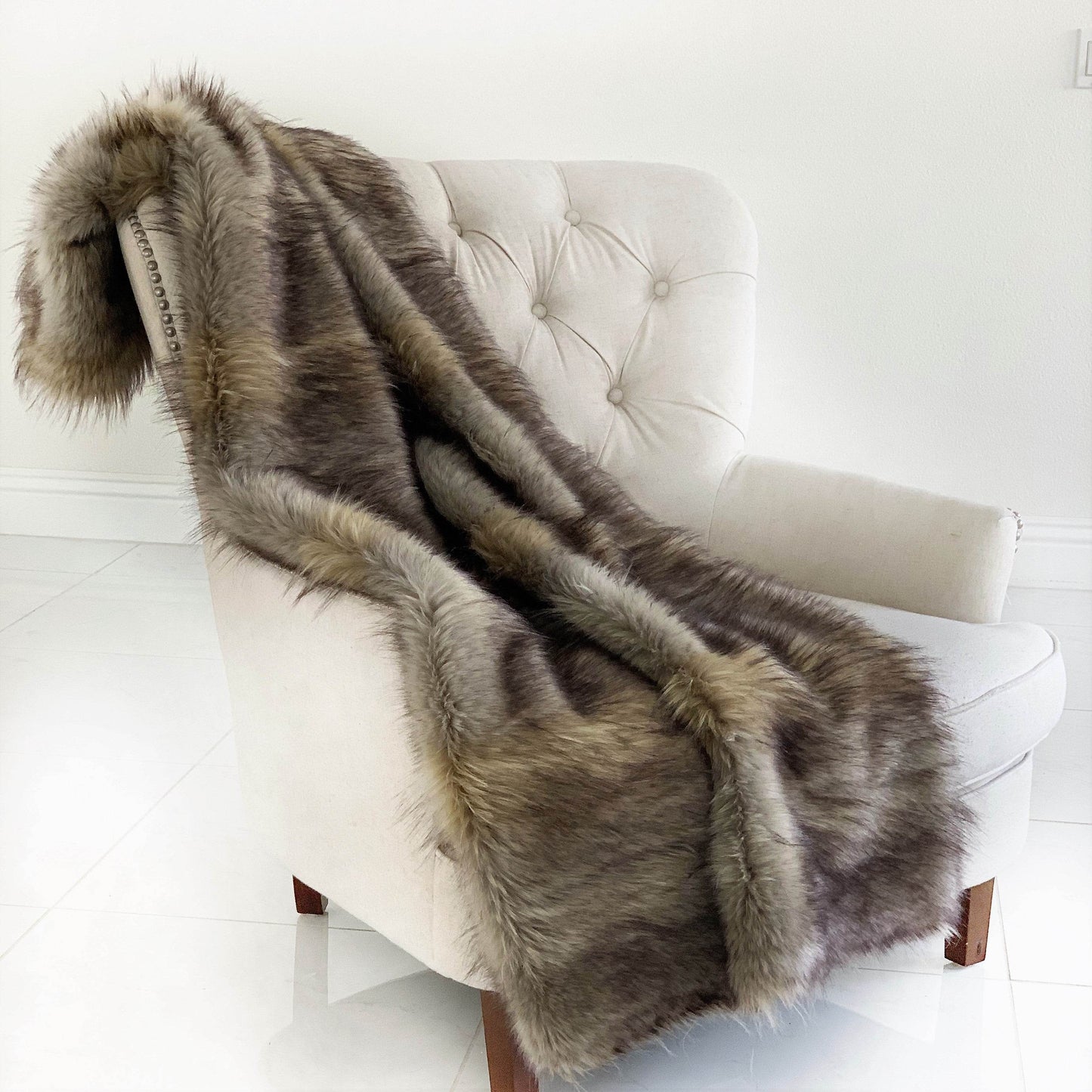 Gray Wolverine Pelage Plush Handmade Luxury Faux Fur Throw - Plutus Brands