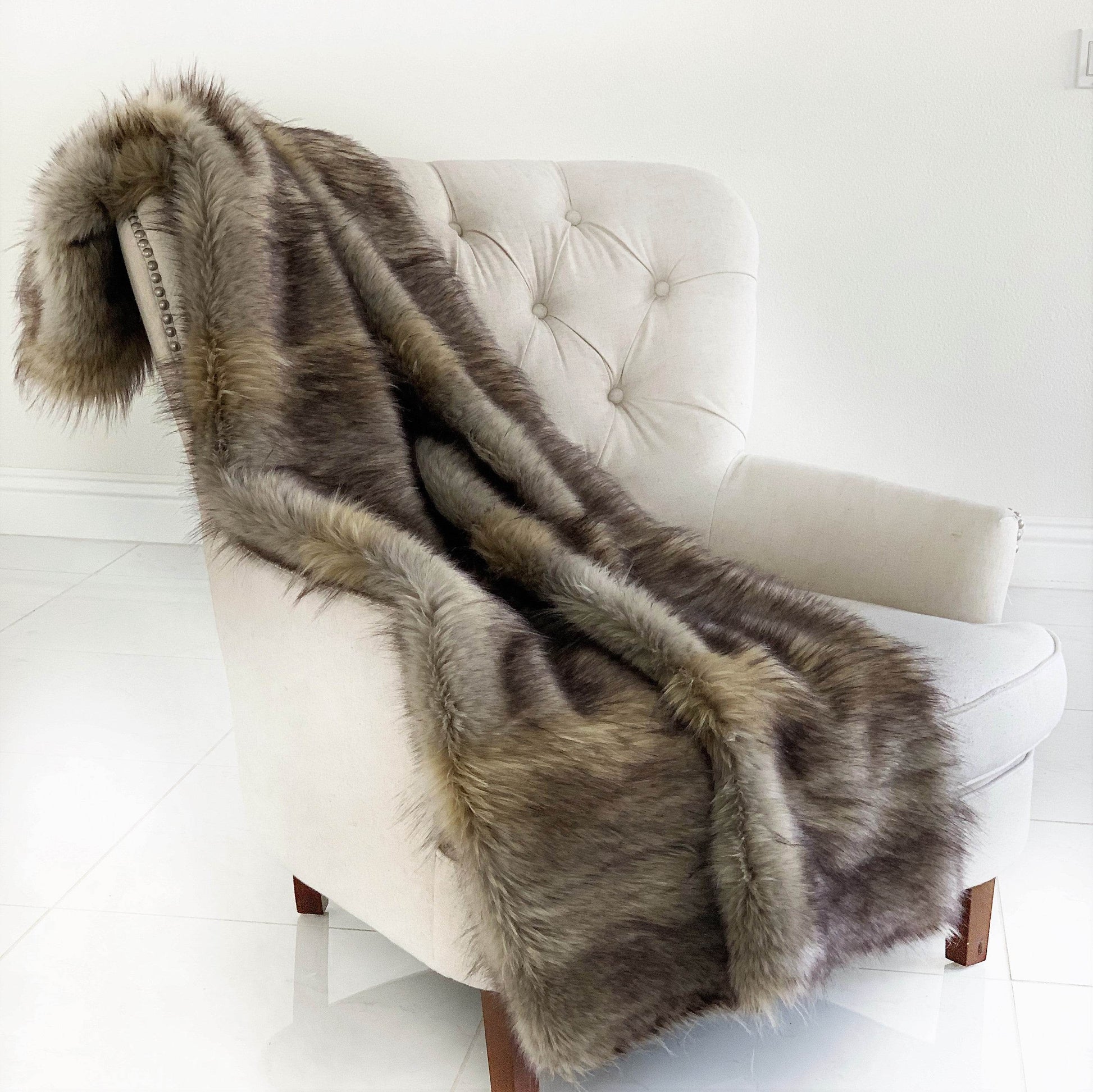 Gray Wolverine Pelage Plush Handmade Luxury Faux Fur Throw - Plutus Brands