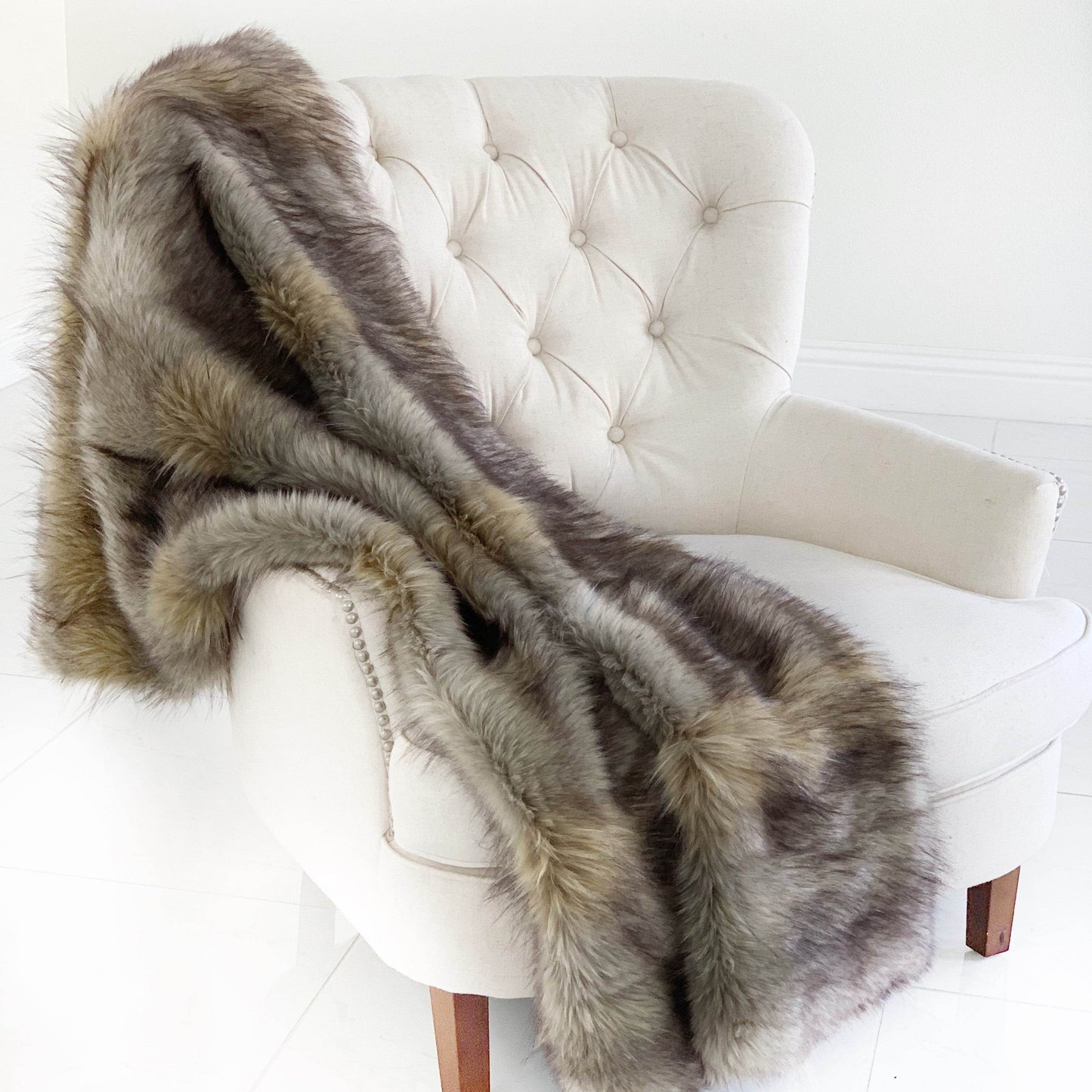 Gray Wolverine Pelage Plush Handmade Luxury Faux Fur Throw - Plutus Brands
