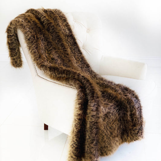 Plush Tawny WildCat Handmade Luxury Faux Fur Throw - Plutus Brands