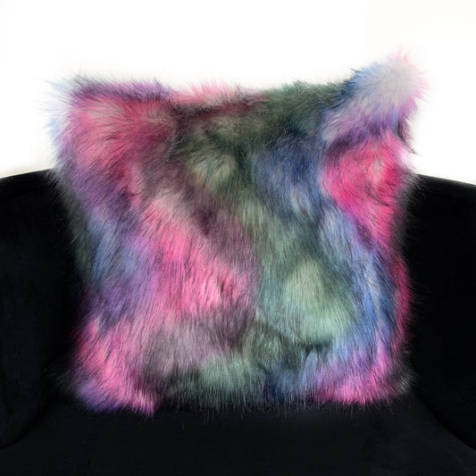 Plutus Green, Purple, Blue Northern Lights Animal Faux Fur Luxury Throw Pillow - Plutus Brands