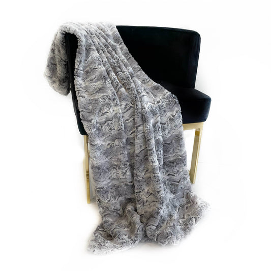 Plutus Silver Wild Rabbit Faux Fur Luxury Throw Blanket - Plutus Brands