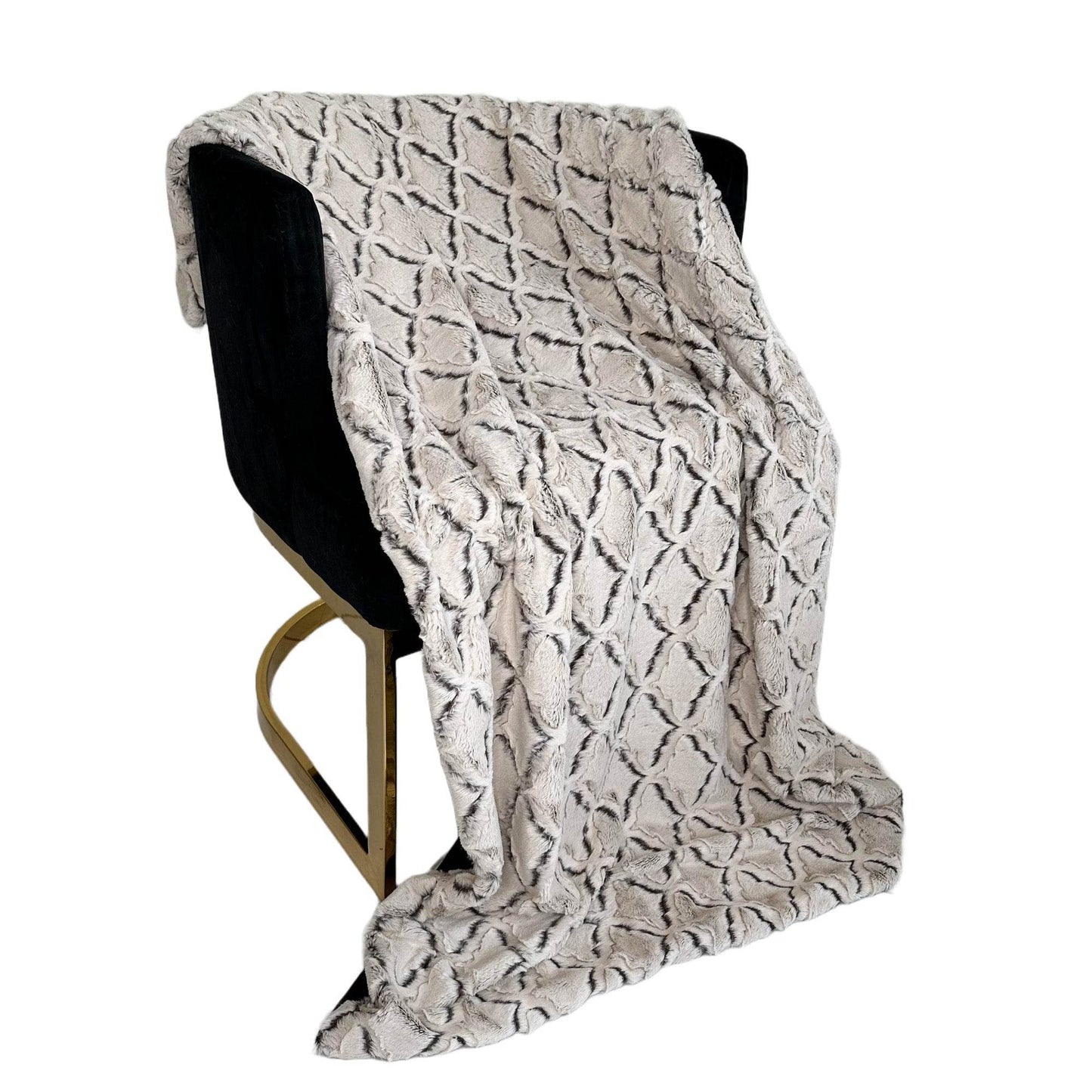 Plutus Brown Beige Diamond Faux Fur Luxury Throw Blanket - Plutus Brands