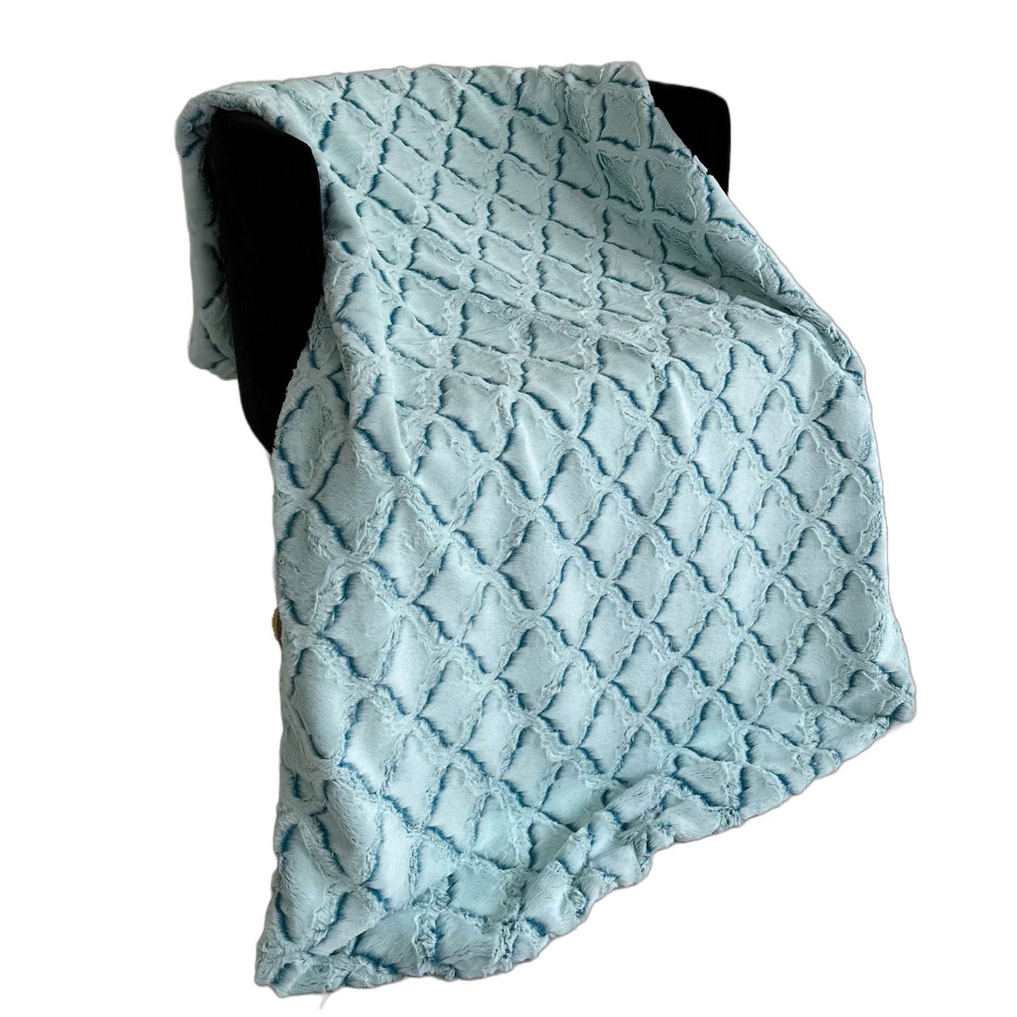 Plutus Light Blue Diamond Faux Fur Luxury Throw Blanket - Plutus Brands
