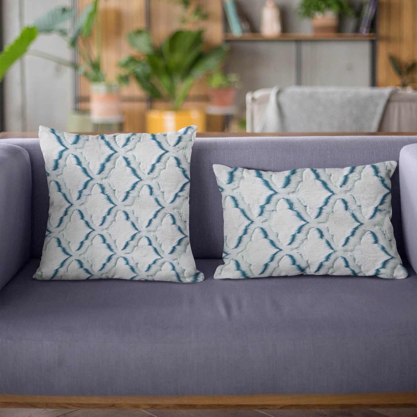 Plutus Light Blue Diamond Animal Faux Fur Luxury Throw Pillow - Plutus Brands