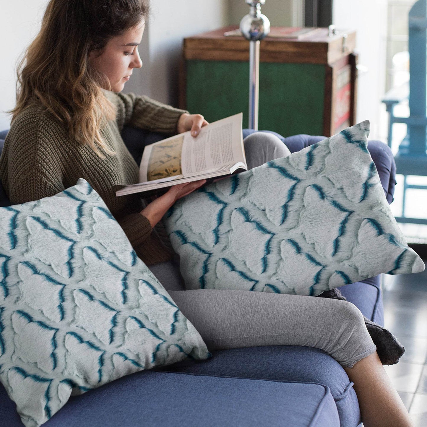 Plutus Light Blue Diamond Animal Faux Fur Luxury Throw Pillow - Plutus Brands