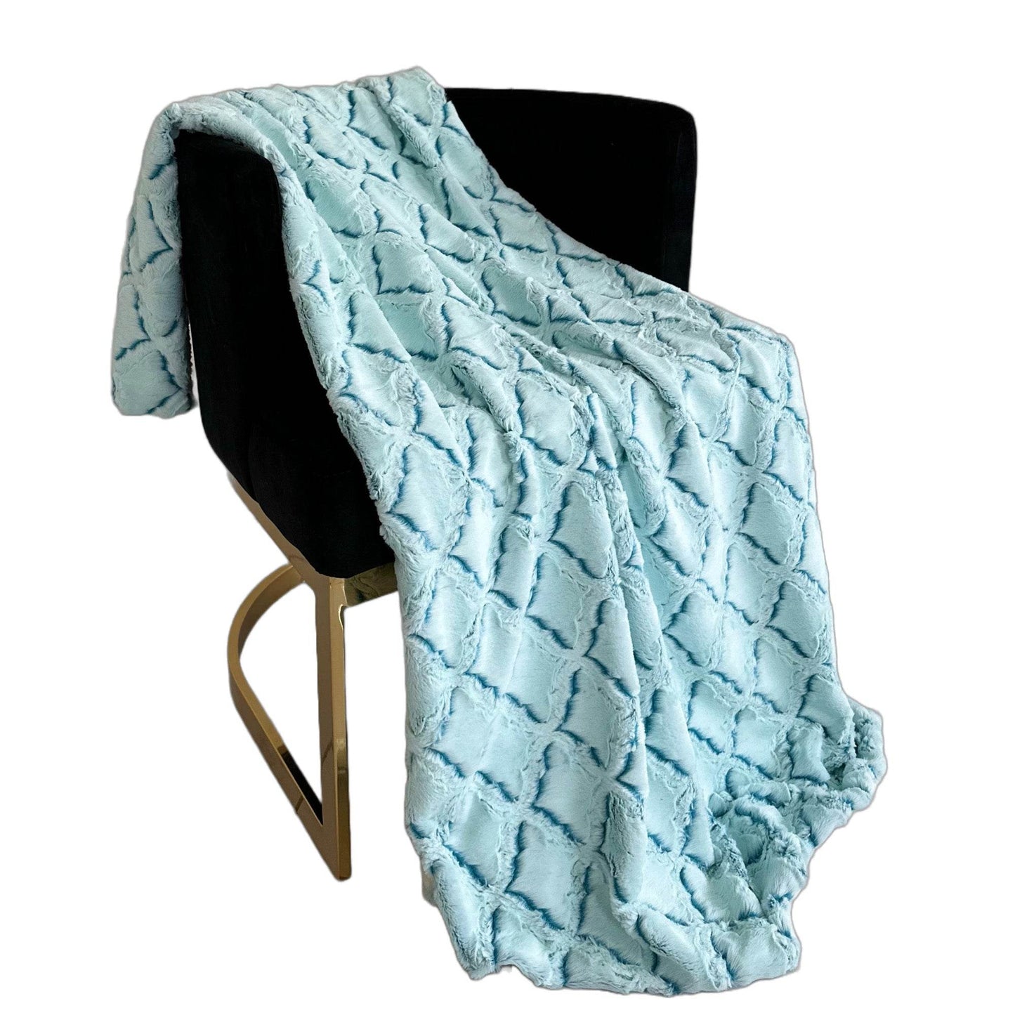 Plutus Light Blue Diamond Faux Fur Luxury Throw Blanket - Plutus Brands