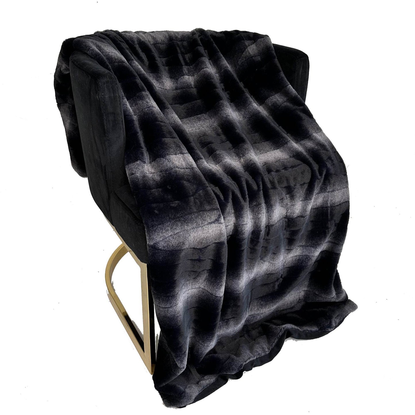 Plutus Black Graphite Furever Faux Fur Luxury Throw Blanket - Plutus Brands
