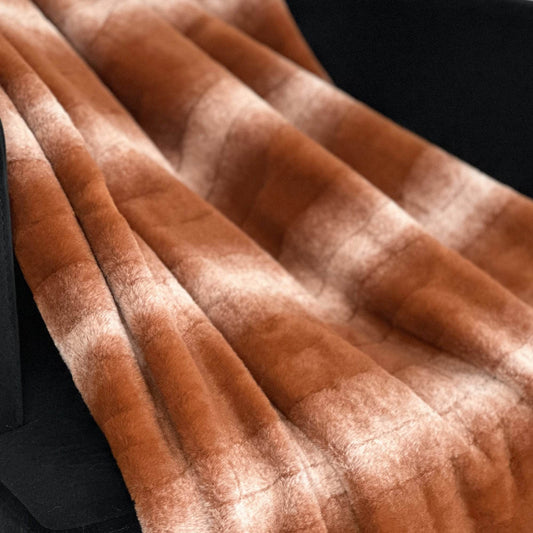 Plutus Orange Brown Furever Faux Fur Luxury Throw Blanket - Plutus Brands