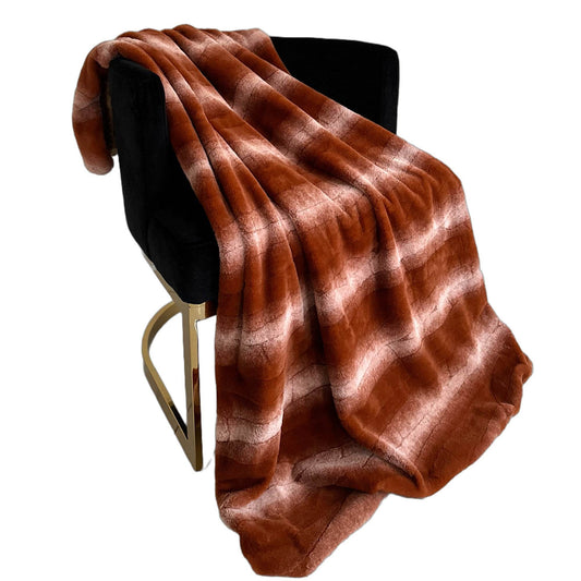Plutus Orange Brown Furever Faux Fur Luxury Throw Blanket - Plutus Brands