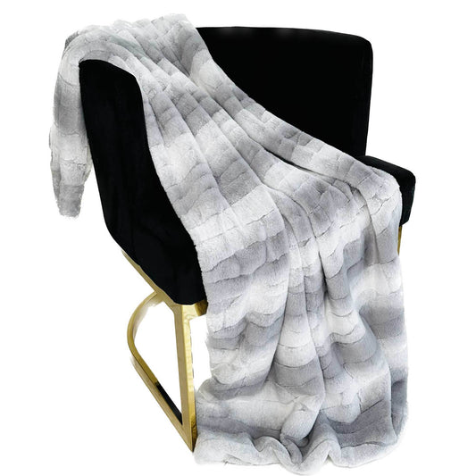 Plutus Gray Silver Furever Faux Fur Luxury Throw Blanket - Plutus Brands