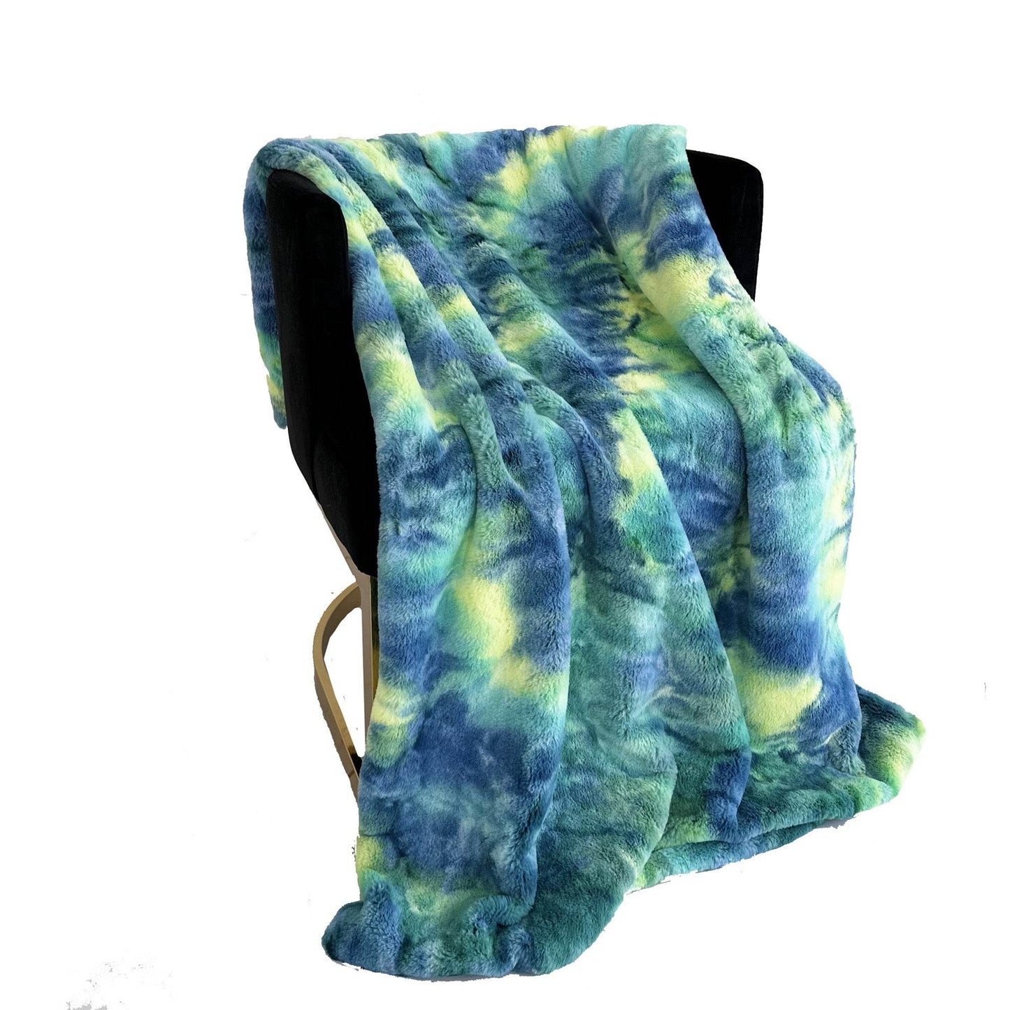 Plutus Green Yellow Blue Northern Lights Faux Fur Luxury Throw Blanket - Plutus Brands