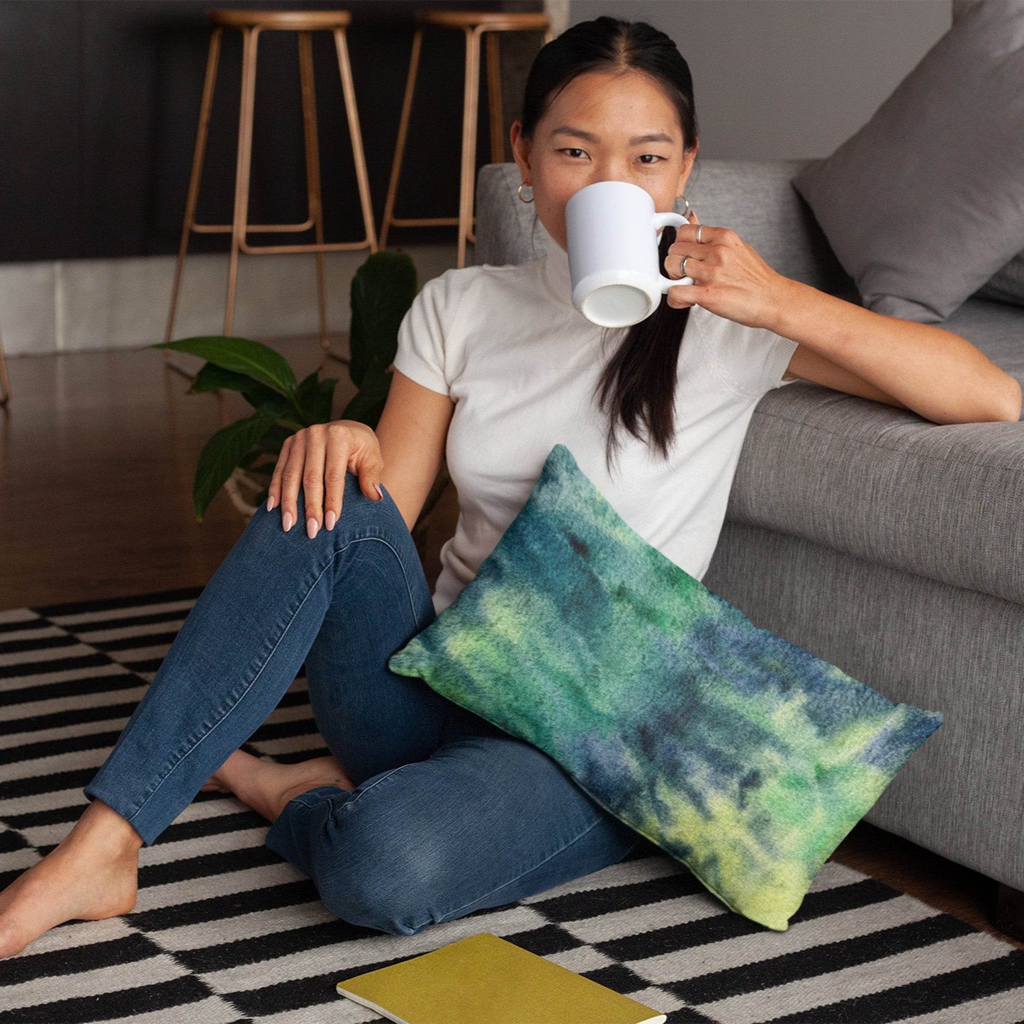 Plutus Green Yellow Blue Northern Lights Animal Faux Fur Luxury Throw Pillow - Plutus Brands