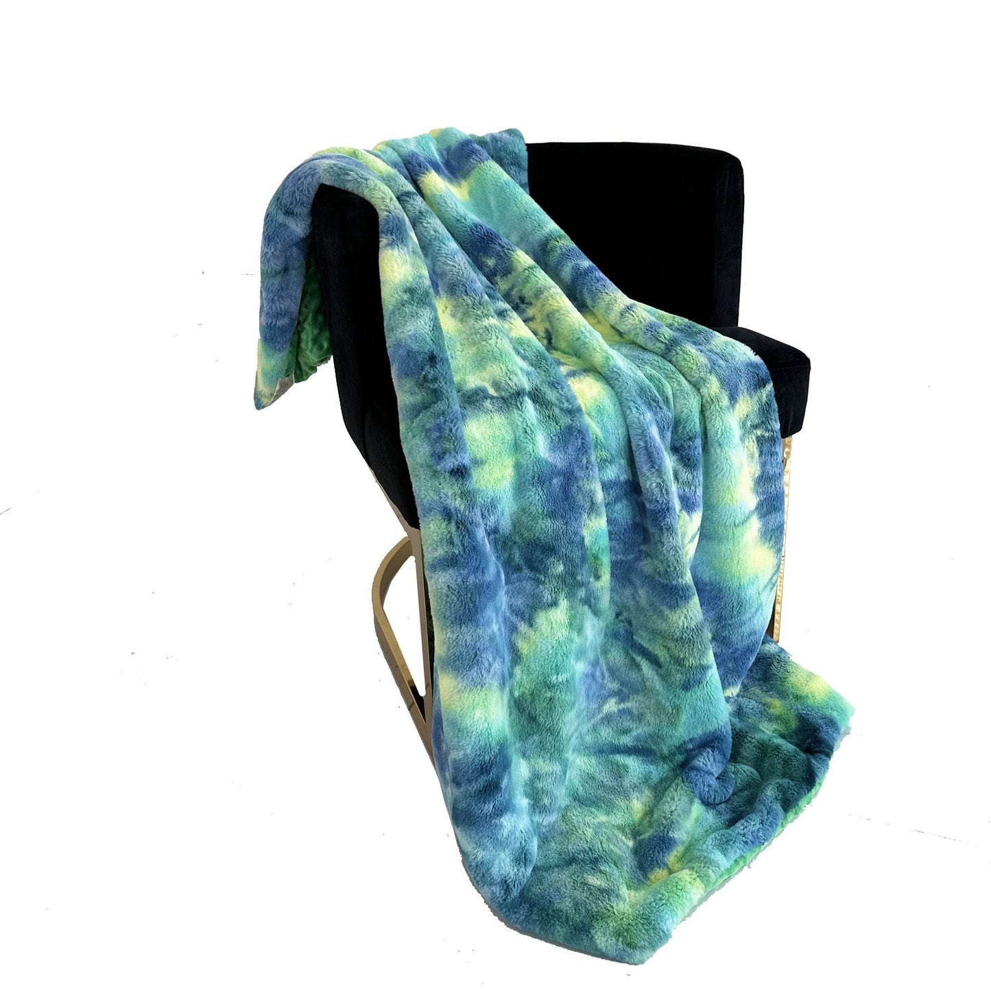 Plutus Green Yellow Blue Northern Lights Faux Fur Luxury Throw Blanket - Plutus Brands