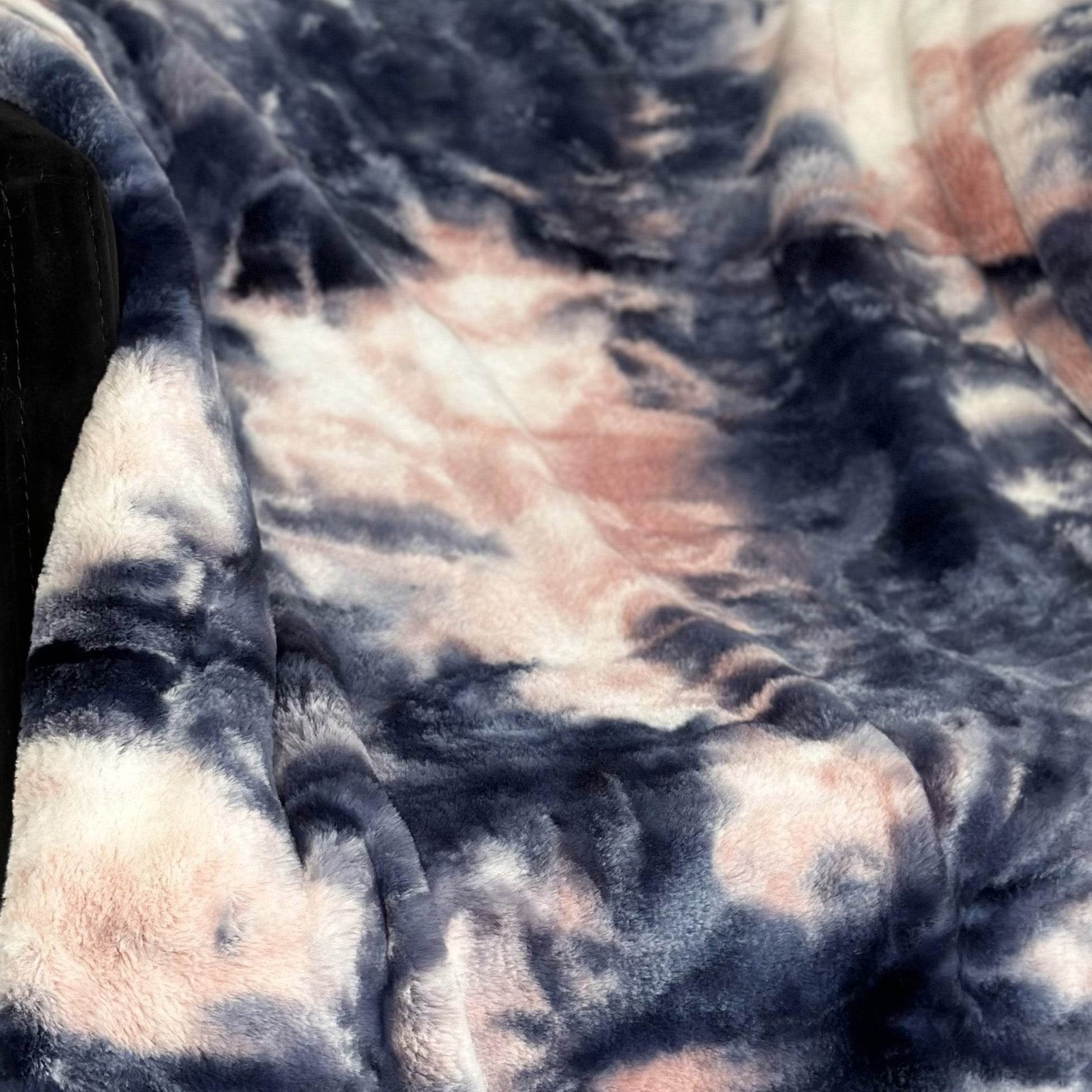 Plutus Pink Navy Fureal Faux Fur Luxury Throw Blanket - Plutus Brands