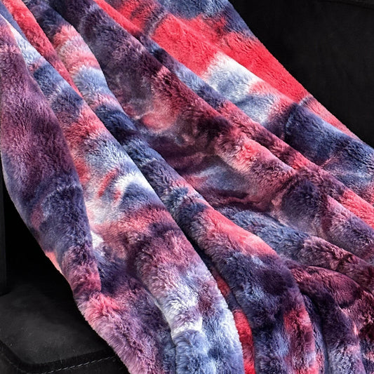 Plutus Blue Red White Fureal Faux Fur Luxury Throw Blanket - Plutus Brands